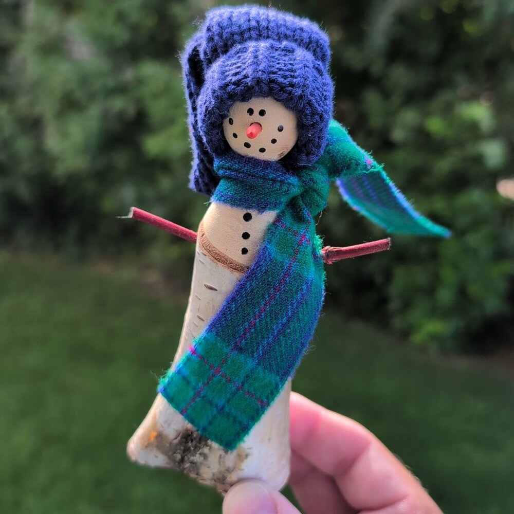 Handmade Birch Snowman One-of-a-kind - Picture 1 of 4